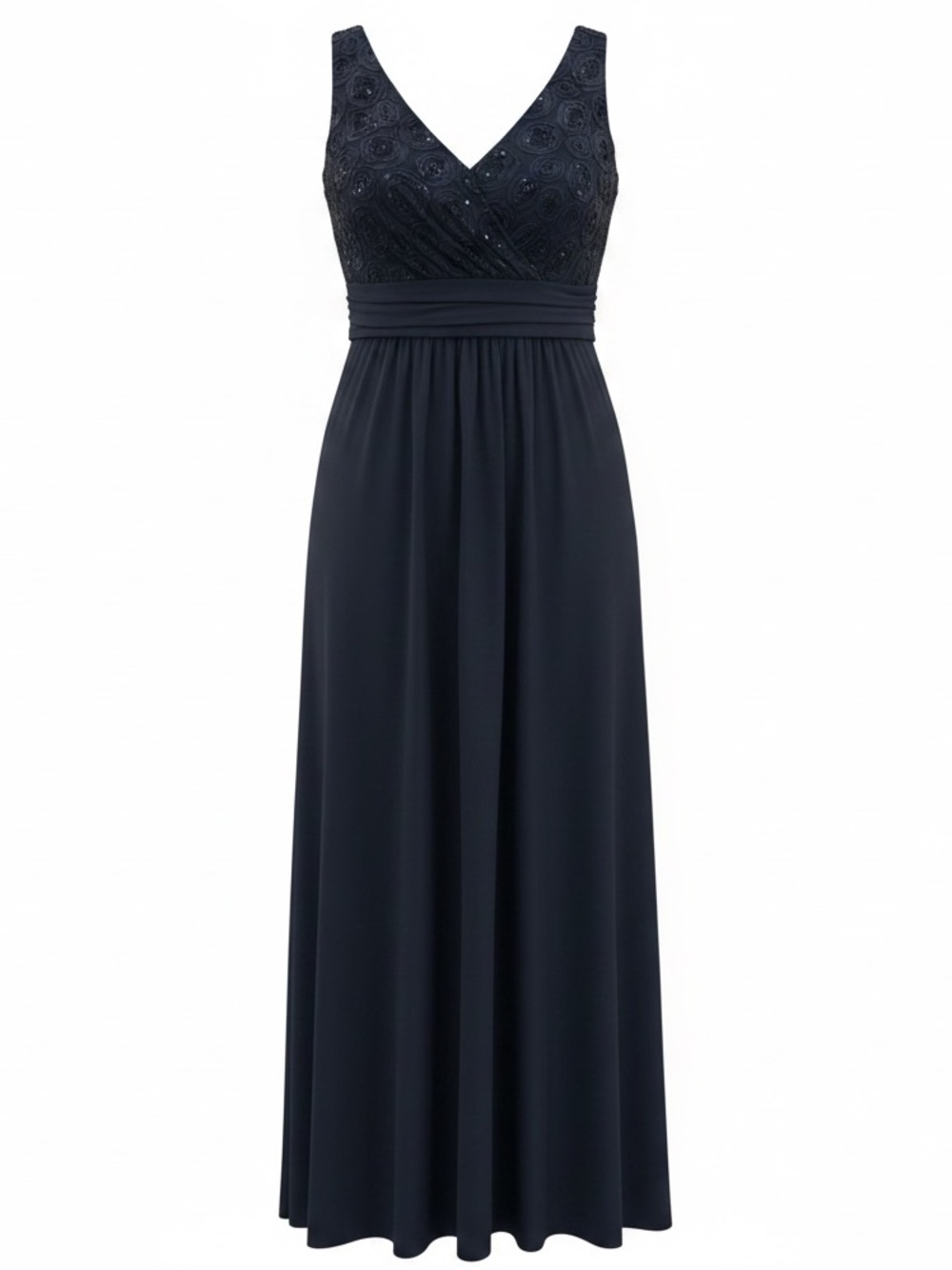 Elegant Navy Embellished Maxi Dress - Classic Evening Wear